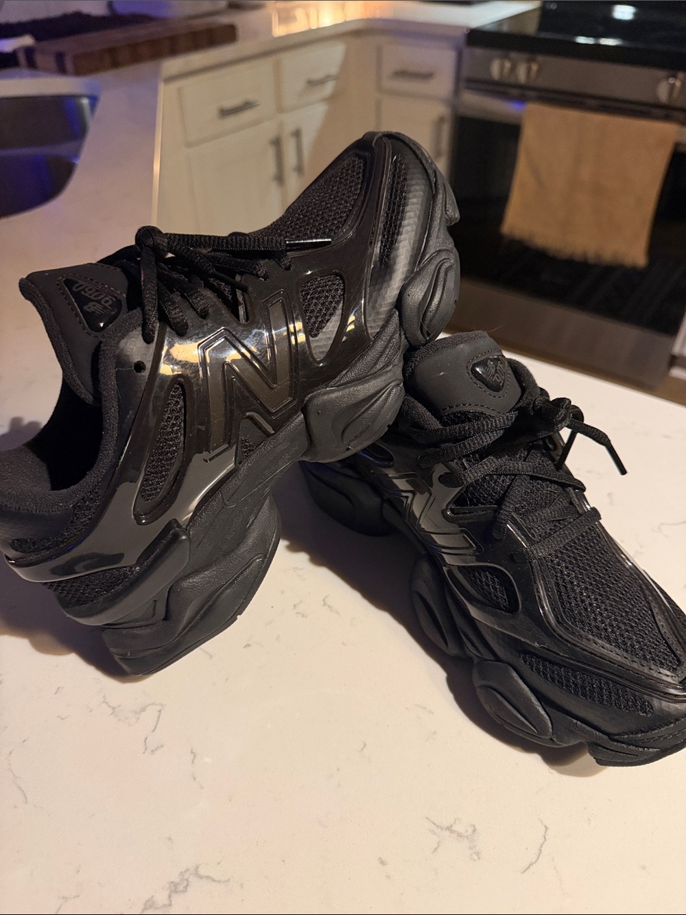 New Balance 9060 triple black patent leather